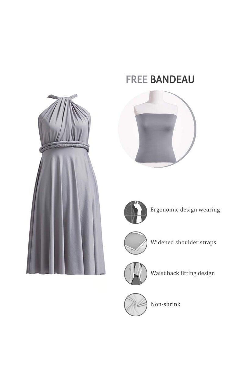 72styles Convertible Bridesmaid Dresses Short Infinity Dresses Styles Grey Multiway Transformer Twist Wrap Midi Women Dresses - Image 2